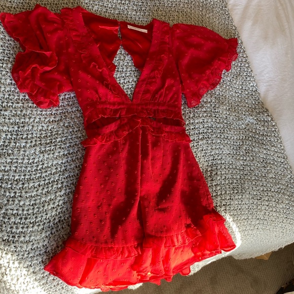 Red Ruffled Mini Cutout Dress - Picture 13 of 16